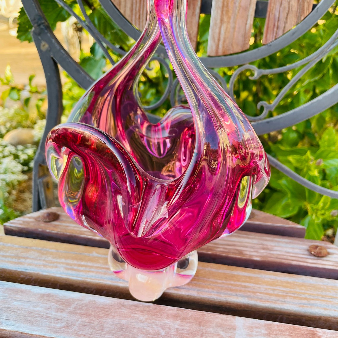 Artisan Blown Art Glass Hot Pink Abstract Decorative Vase Dish Etsy