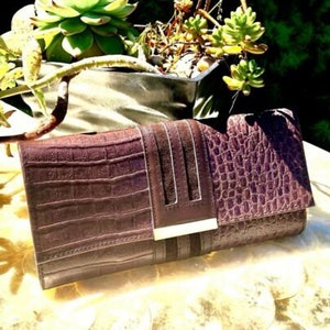 Signierter Designer PAVE Mixed Print Echtleder Portemonnaie Clutch