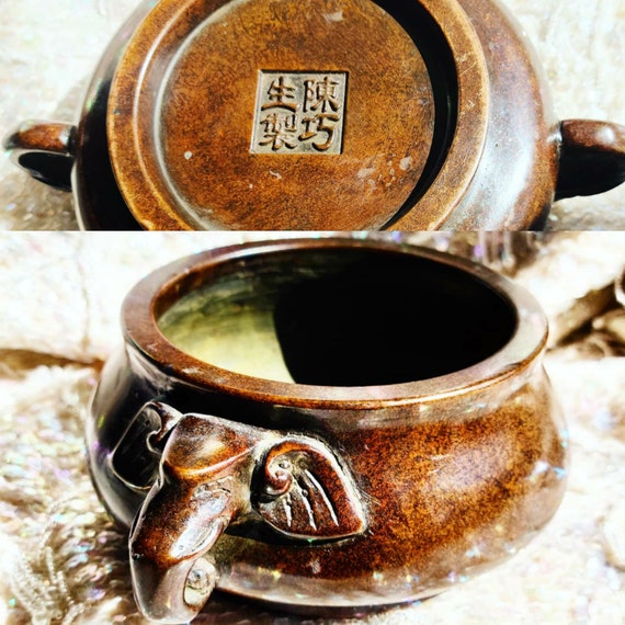 Vintage Signed Chinese Solid Bronze Elephant Bowl 3.07lb Etsy