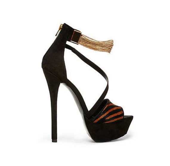Steve Madden Keyshia Cole Akira Animal Print Black Suede Platform Heels Women 8