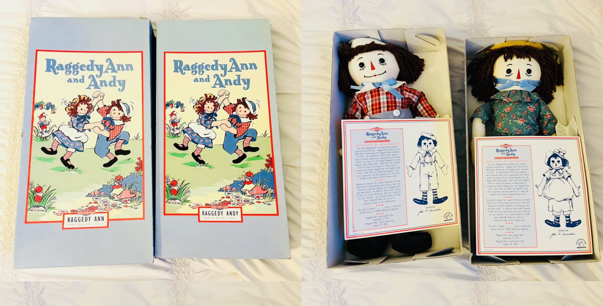 Vintage Applause Raggedy Ann & Raggedy Andy Anniversary Dolls Set