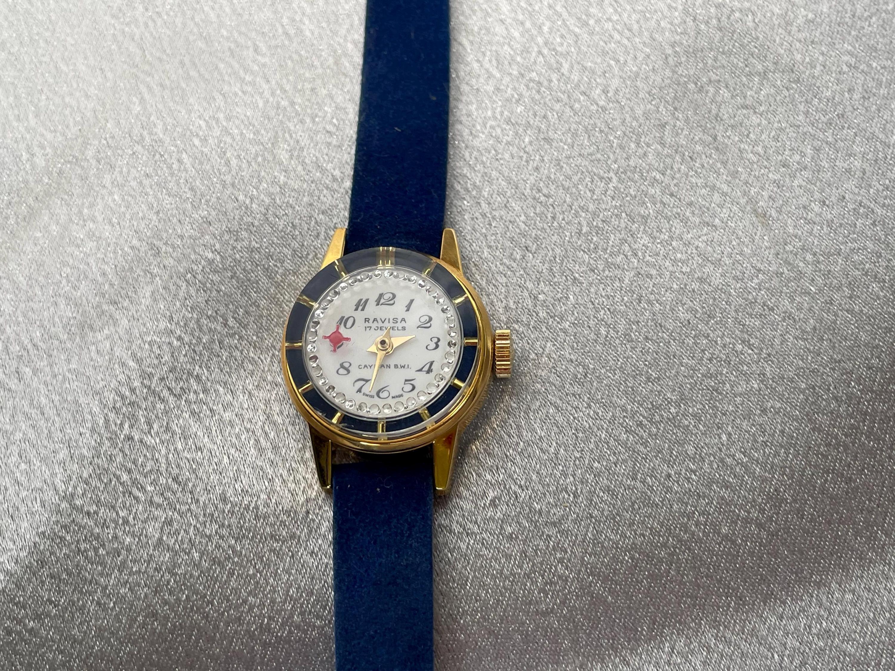 Ravisa Ladies Watch Manual Wind 17 Jewels Blue Leather Band  display picture 3