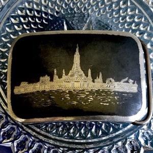 Rare 1950’s Thai Sterling Silver Niello Belt Buckle Made In Siam