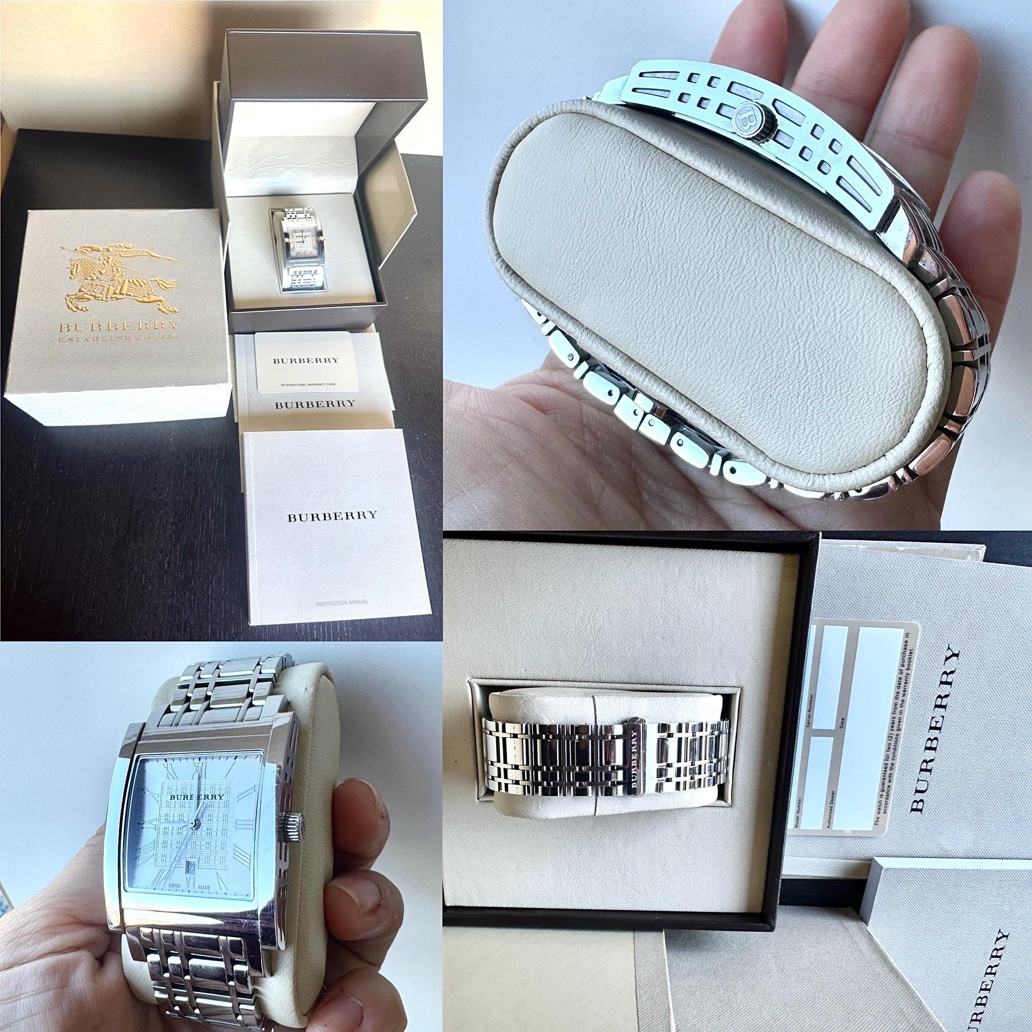 低価格の Made Swiss Burberry Silver Men's Wrist Original With Watch 時計