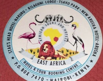 African Tours And Hotels Booking Centre Luggage Label Tag East Africa Kenya Lion