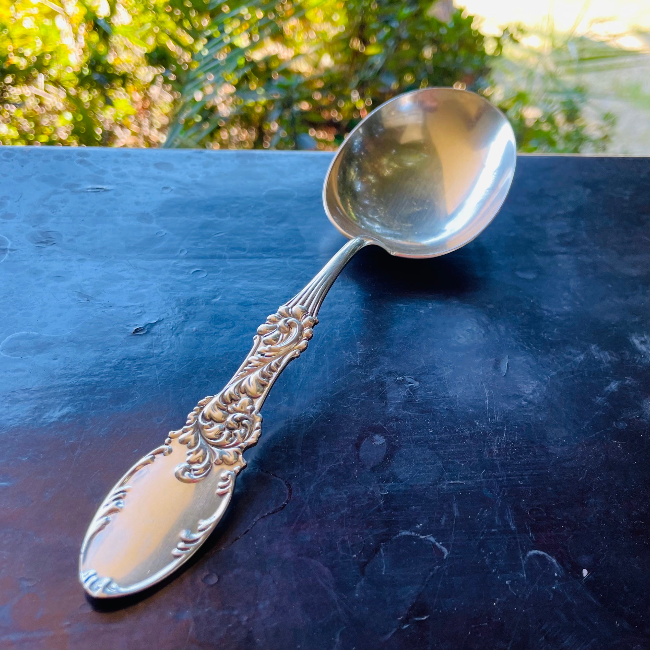 Vintage Ornate Signed Sterling Silver 925 Serving Soup Spoon Etsy