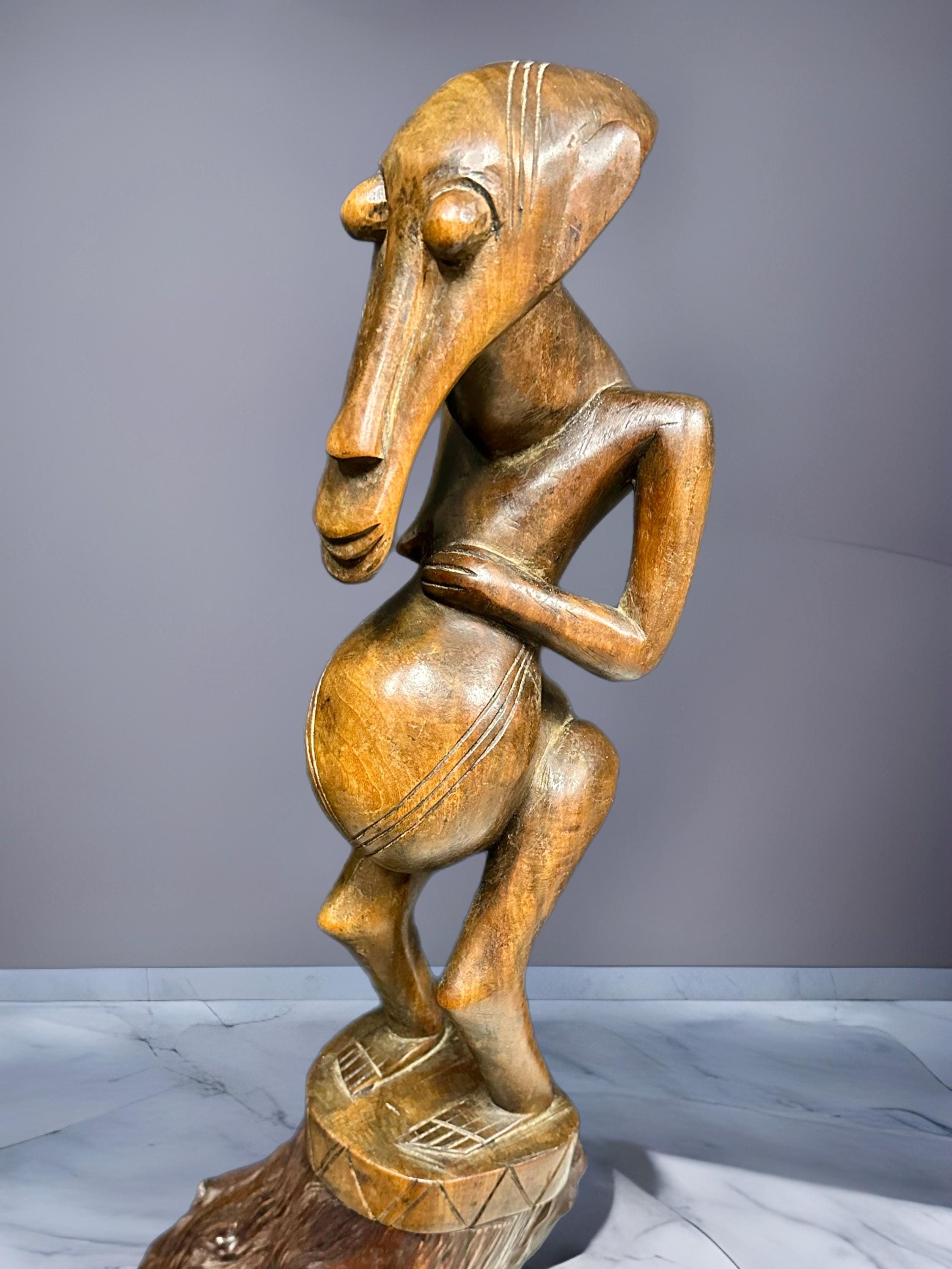 Antique Hand Carved Wood African Art Figure Pregnant Woman Fertility Doll Statue