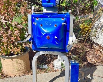 Vintage Hand Welded Blue Metal Art Futuristic Robot Prototype Toy Collectible