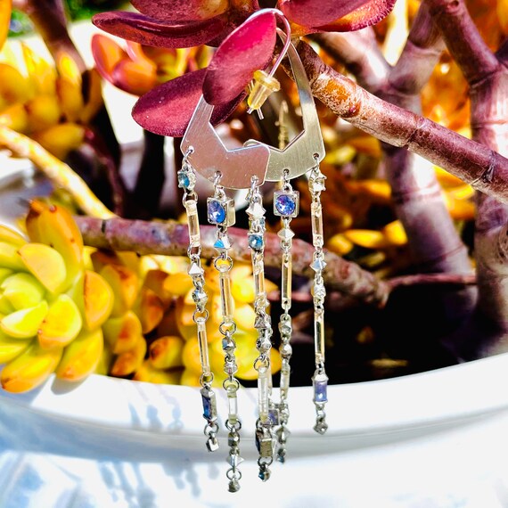 Designer Kendra Scott Silver Tone Amethyst Clear Bead Dangle Designer Kendra Scott Silver Tone, Kendra Scott Silver Chandelier Earrings