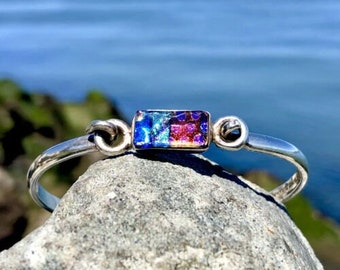 Vintage Artisan Sterling Silver 925 + Multicolored Glass Bracelet Made In Mexico