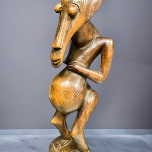 Antique Hand Carved Wood African Art Figure Pregnant Woman Fertility Doll Statue