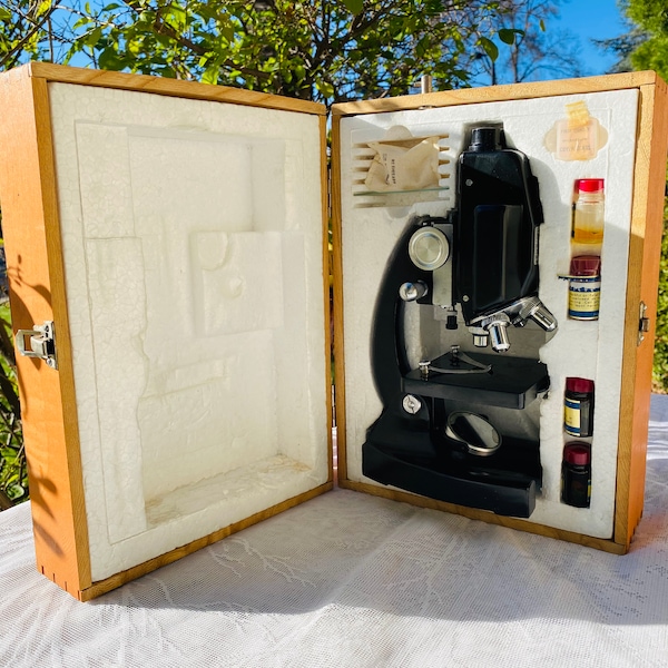 Microscope in Wooden Box Etsy