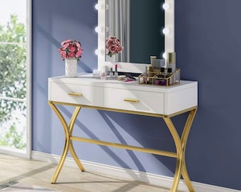 New Vanity Table with 9 Led Lighted Mirror & 2 Drawers Makeup Dressing Table