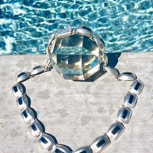 Taxco Mexico Sterling Silver 925 Inlaid Black Onyx Gem Stone Link Necklace 90g+