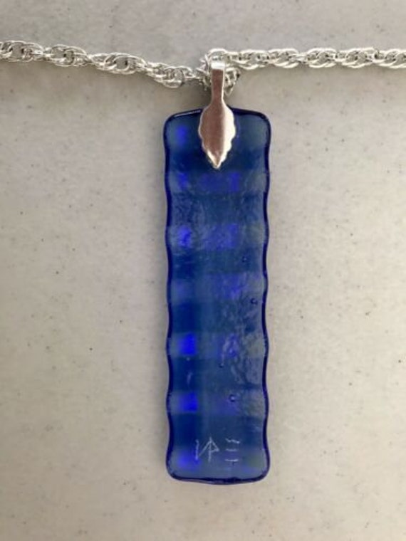 Unique Extra Large Deep Blue Art Glass Ribbed Pen… - image 6