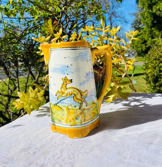 Vintage Ceramic Hand Painted Pottery Art Signed Spain Deer Etsy