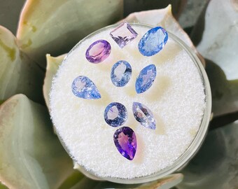 Precious Loose Tanzanite Amethyst Aquamarine Blue Topaz Stone Set of 9 Gems 0.8g