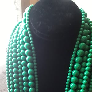 Green Beaded Necklace Multiple Strands for Christmas