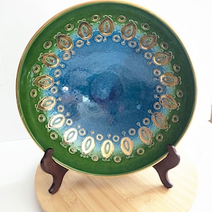 Collectible Bitossi Art Pottery Rosenthal Netter Aldo Londi Blue Green Gold Bowl Mid Century 1960