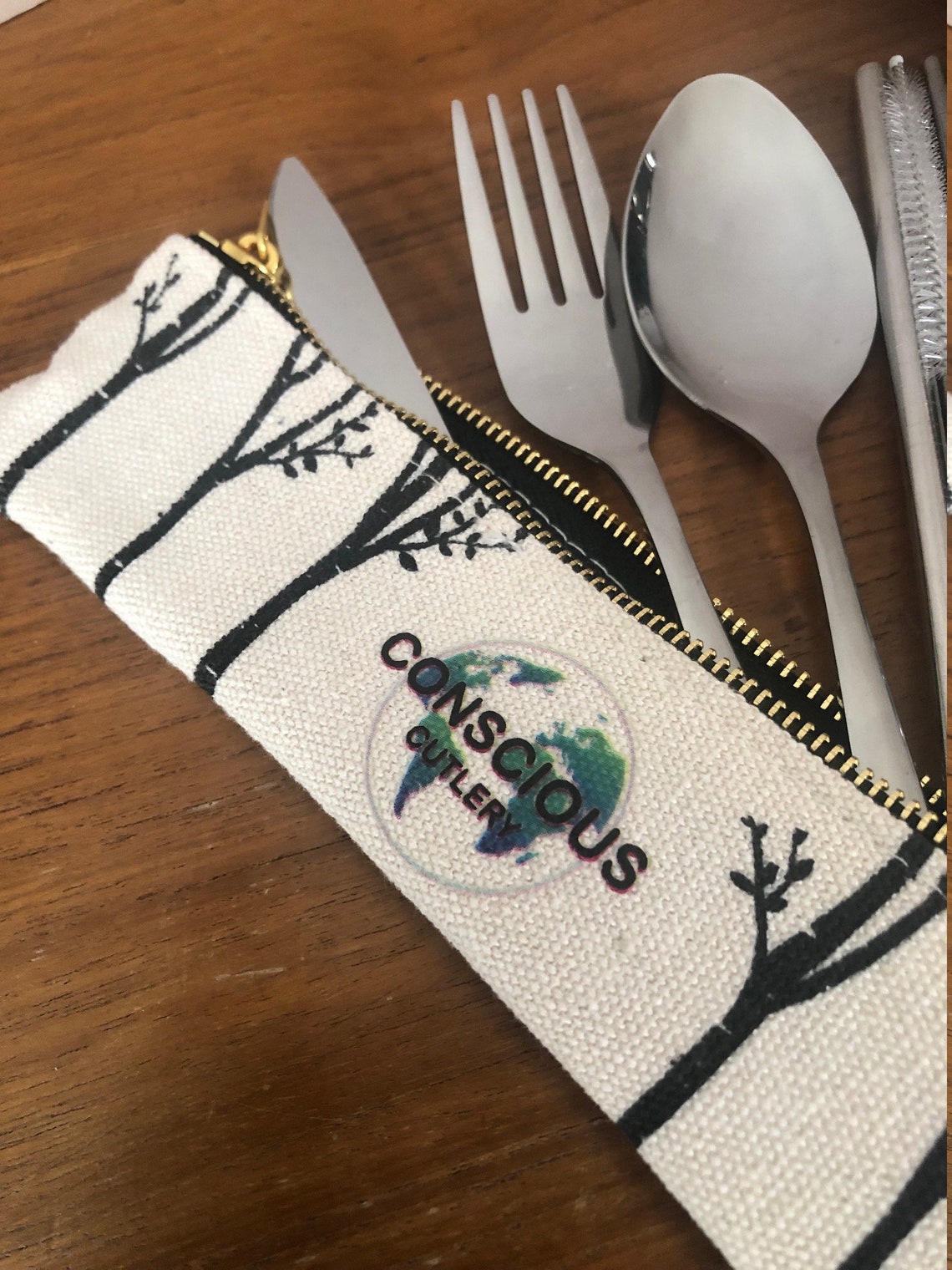 Travel Cutlery Set W/ Hemp Pouch 18/8 Grade Stainless Steel Fork, Spoon