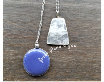 Peruvian Gemstone Pendant | Lapis Lazuli & Milky White Stone, Silver Chain