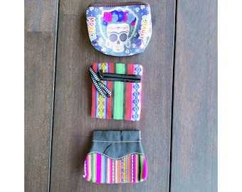 Handcrafted Coin Purse: Mexican & Peruvian Textile, Leather Accent