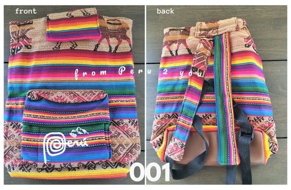 Brown Patterned Backpack with Llama Design Vintage Llama Wool Backpack // Backpack Handmade Bag  main image 2