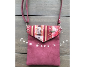 Peruvian Faux Suede Crossbody Bag: Woven Cotton Flap