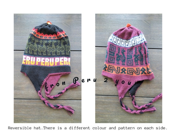 Reversible Alpaca Wool Chullo Hat: Peruvian Knit Ear Flap  display picture 1