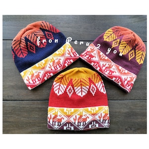 Alpaka Wollmütze | Beanie mit Lamas | Wollmütze Made in Peru