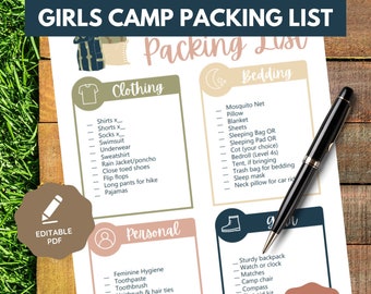 Editable Young Women Girls Camp Packing List | Digital Download
