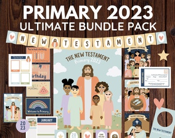 ULTIMATE 2023 Primary New Testament Bundle | Bulletin Board, Ministering, Goal Sheets, Newsletter, Sunday Primary Kits | Digital Downloads