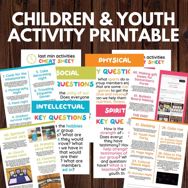 Children and Youth 52+ Activity Ideas PDF Listing: Last Minute/Low Prep Activities/Guiding Questions + More