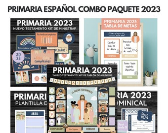 Primaria 2023 Combo Paquete | Tablon de Anuncios, Plantilla de Boletin, Kit de Ministrar, Kit Dominical, Tabla de Metas | Descarga Digital