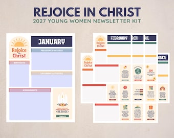 2027 LDS Young Women Newsletter Template Kit | Rejoice in Christ Philippians 4:4 | Editable Digital Download