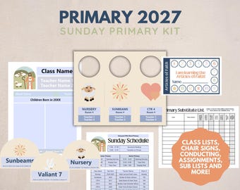 2027 LDS Sunday Primary Kit New Testament | Door hangers, class lists, chair signs, assignments, etc | Digital Download