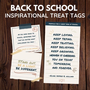 Back to School Inspirational Treat Tags or Prints | LDS Youth Young Women Primary Kids | Digital Download