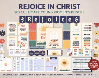 2027 Ultimate LDS Youth YW Theme Bundle | Rejoice in Christ | Planner + Bulletin Board + Celebrations + Goal + Newsletter | Digital Download