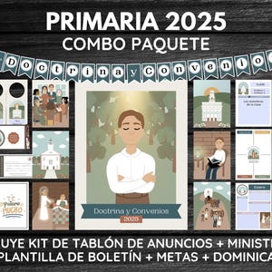 Primaria 2025 Combo Paquete | Kit de Ministrar, Tablón de Anuncios, Plantilla Boletín, Metas y Dominical | SUD | LDS Primary Spanish Bundle