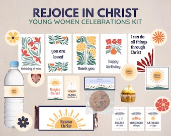 2027 LDS Young Women Celebrations Kit | Rejoice in Christ Philippians 4:4 | Birthdays, gift/treat tags and more | Digital Download