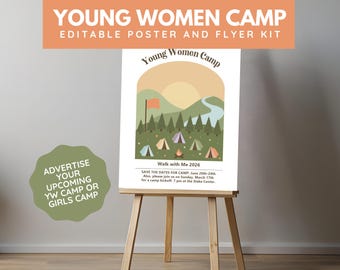 Kit de póster y volante editables para el campamento de niñas de las Mujeres Jóvenes SUD (descarga digital)