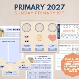 Kit de la Primaire du dimanche 2027 (Nouveau Testament) | Affiches de porte, listes de classe, étiquettes pour les chaises, devoirs, etc. | Téléchargement numérique