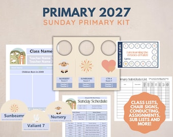 2027 LDS Sunday Primary Kit New Testament | Door hangers, class lists, chair signs, assignments, etc | Digital Download