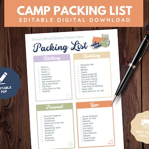 Editable Young Women Girls Camp Packing List | Digital Download image 1