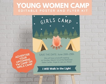 LDS Young Women Editable Girls Camp Poster and Flyer Kit | Digital Download