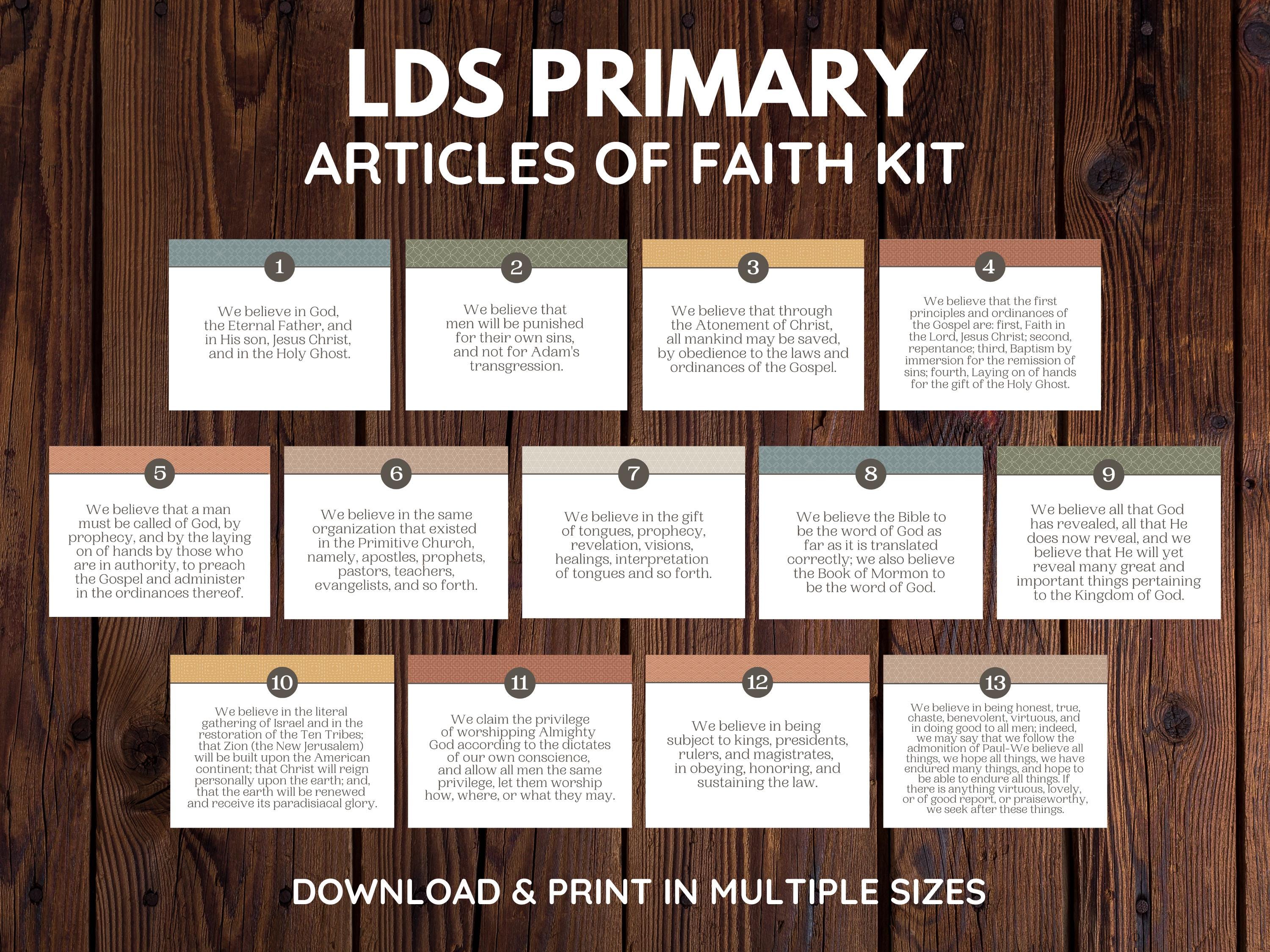 LDS Primary Articles of Faith Kit | Multiple Sizes, Trackers