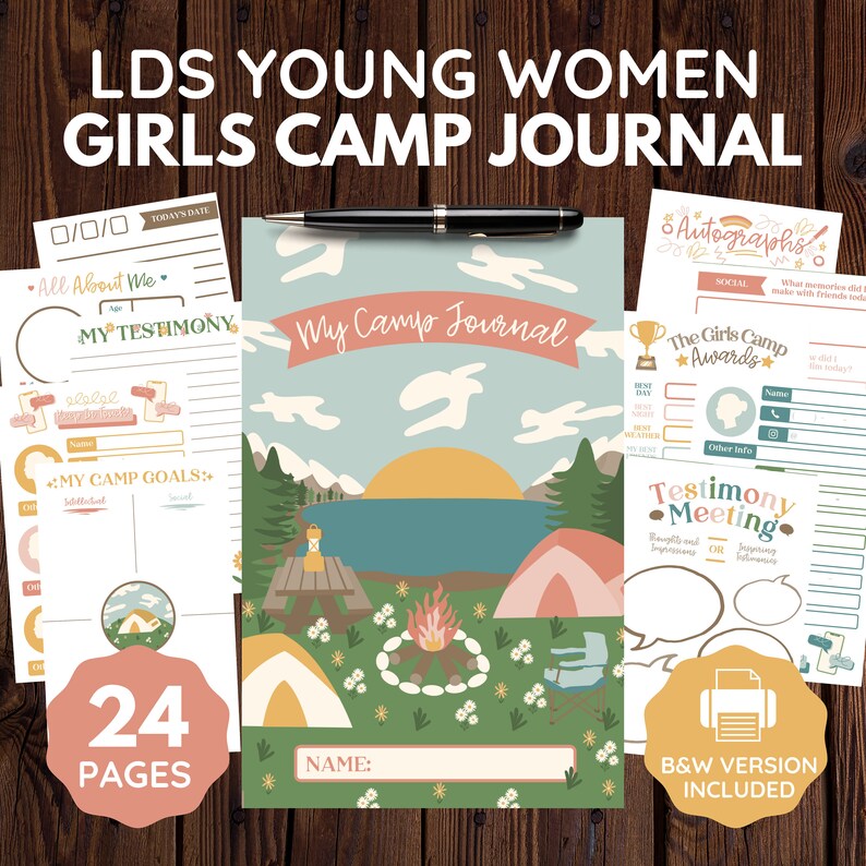 LDS Girls Camp Journal Digital Download Color or Black/White image 1