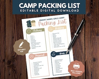 Editable Young Women Girls Camp Packing List | Digital Download
