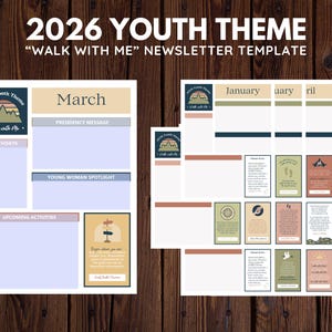 2026 LDS Junge Damen Newsletter Vorlagen Kit | Geh mit mir Mose 6:34 | Bearbeitbarer digitaler Download