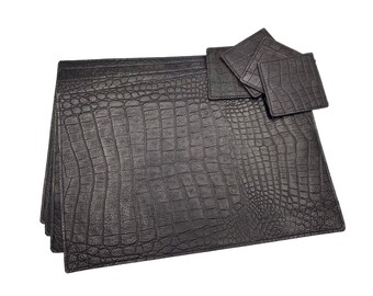 Biocca Boutique - Genuine Leather Placemats & Coasters (4-Pack) Crocodile Pattern - 12" x 17"